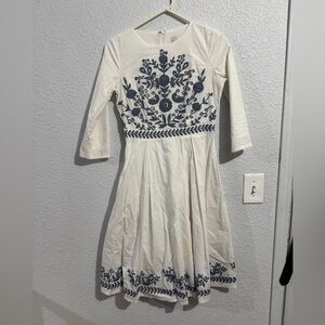 Dainty Jewells White Dress with Navy Embroidery